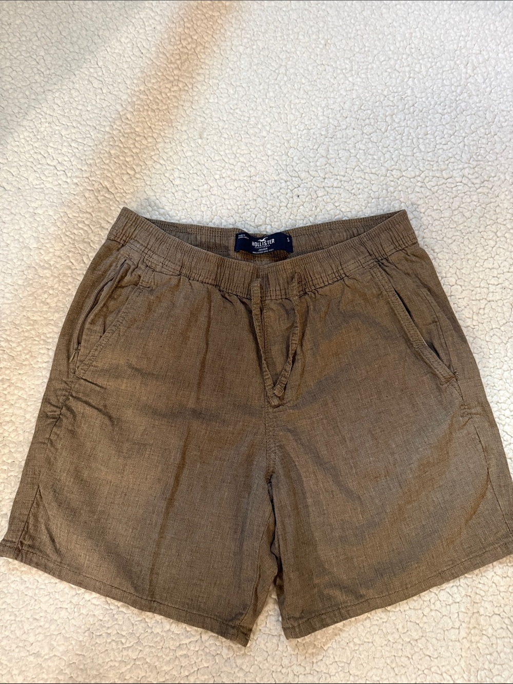 Hollister Men's Brown Olive Linen Blend Drawstring Casual Shorts